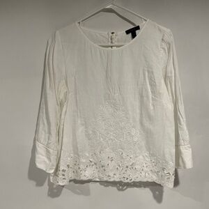 J Crew Sz 6 White Eyelet Linen Top Blouse